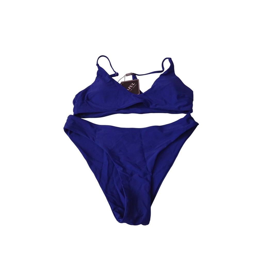 Zaful Womens Royal Blue V-Neck High Cut‎ Two Piece Bikini Set Size Medium NWT